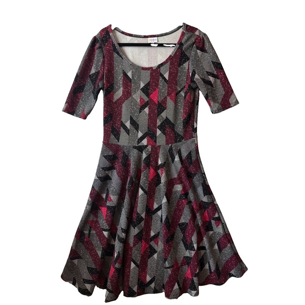 LuluRoe Nicole Geometric Scoop Neck Skater Fit & Flare Dress XL Retro Indie Chic